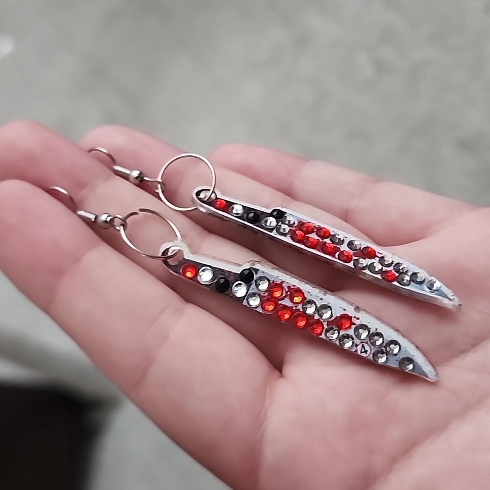 (88) Knife Earrings with Red and Silver Accents - Picture 2 of 3